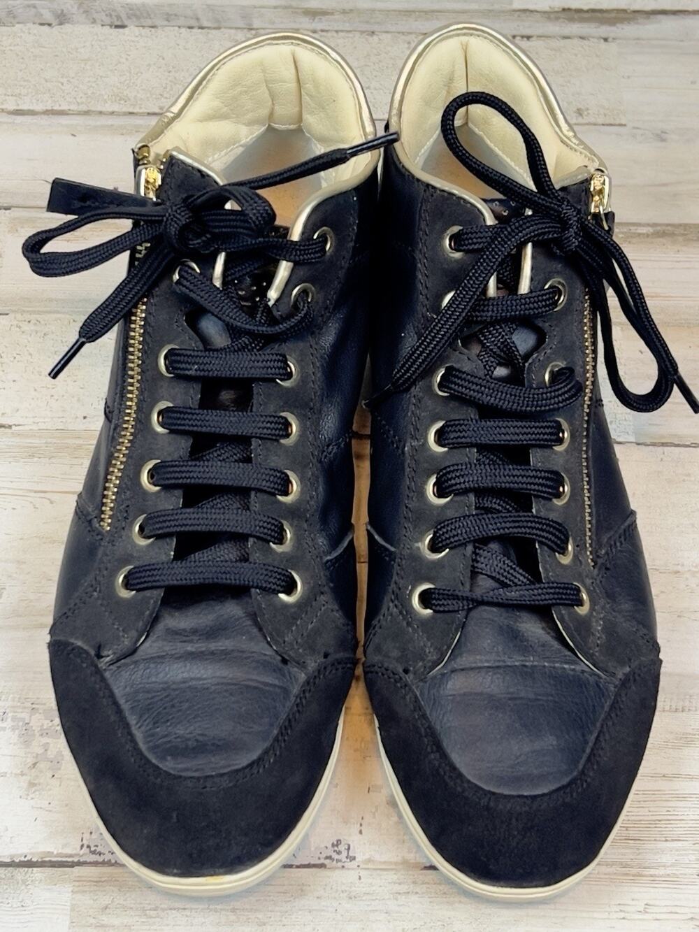 Geox Respira Women's Black Leather High Top Sneakers Lace Up Side Zip Size 10